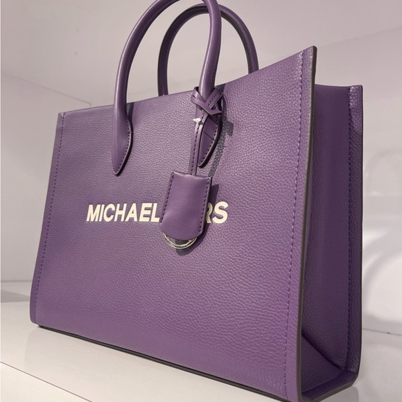 Michael Kors Purple Leather Satchel with Logo Strap - Picture 2 of 5